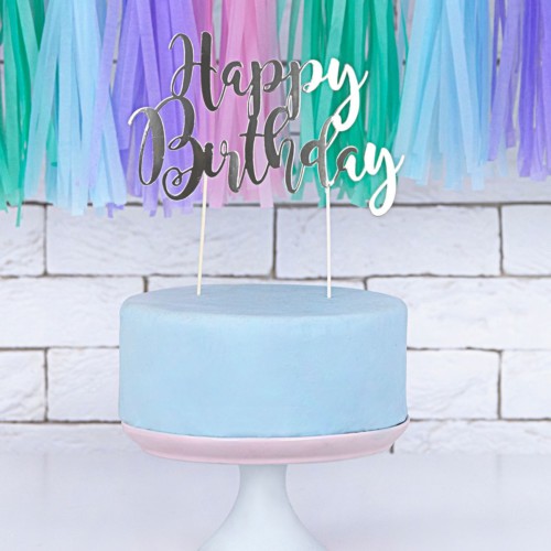 PartyDeco Cake Topper Happy Birthday - Silber