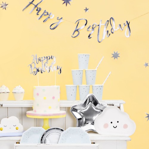 PartyDeco Cake Topper Happy Birthday - Silber