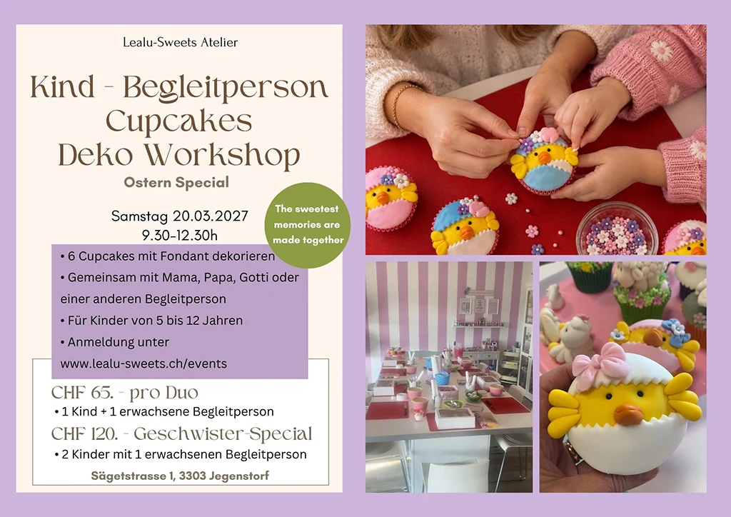 Kind + Begleitperson Cupcakes Deko Workshop "Ostern Special" - Samstag, 20.03.2027 09:30-12:30