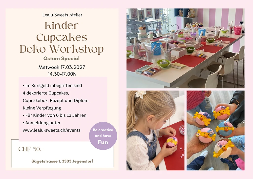 Kinder Cupcakes Deko Workshop „Ostern Specials“ – Mittwoch, 17.03.2026 14:30-17:00