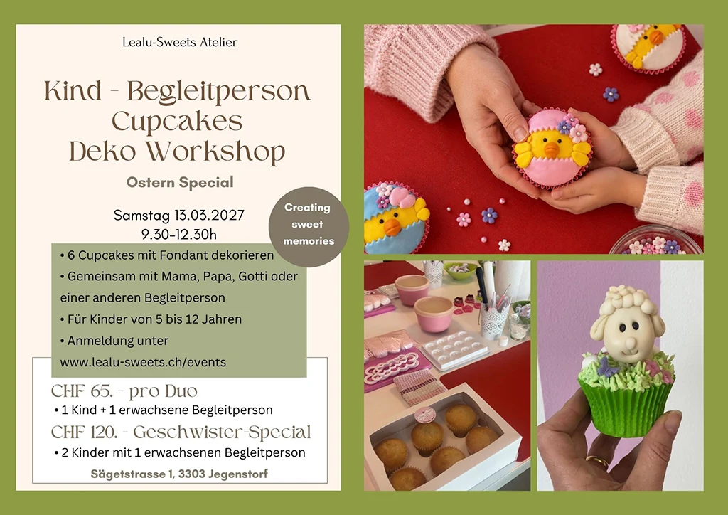 Kind + Begleitperson Cupcakes Deko Workshop "Ostern Special" - Samstag, 13.03.2027 09:30-12:30